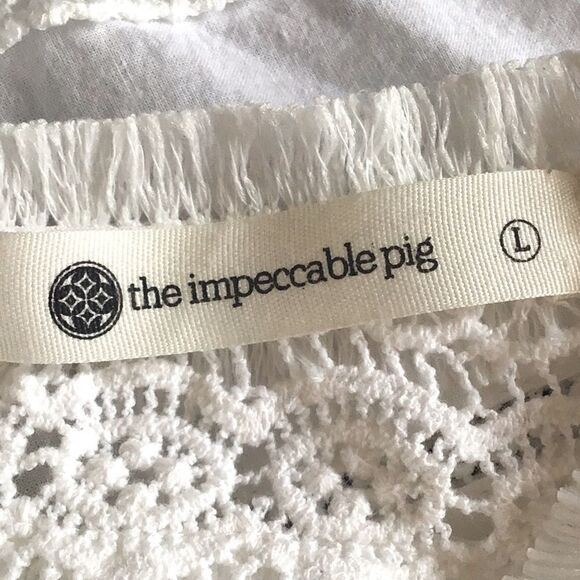 The Impeccable Pig White Crochet Lace Fringe Trim Peasant Blouse - Picture 14 of 14